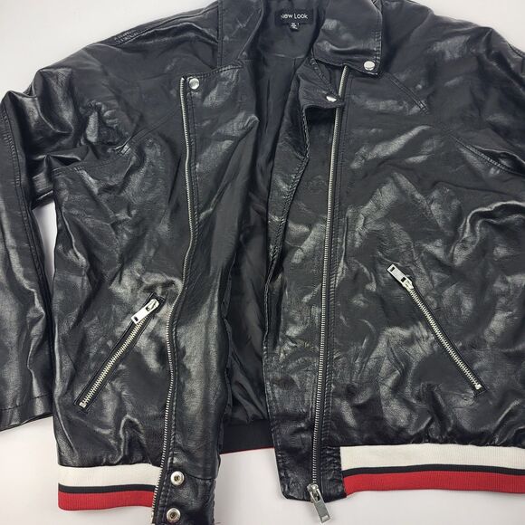 New Look Women's Black Faux Leather Jacket Coat Size 1X - Picture 5 of 14